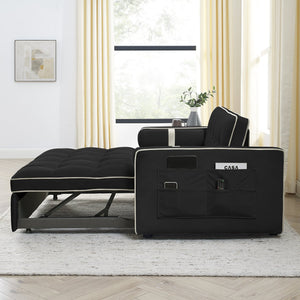 English Elm Modern Velvet Pull-Out Sofa Bed 2-Seater with Adjustable 3-Position Backrest, Lumbar Pillows & Pockets Black W119368698
