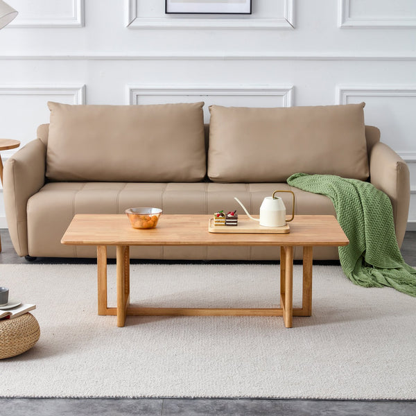 English Elm Chinese imitation rattan coffee table rectangular solid wood tea table rustic modern compact design, stylish Natural W115191494