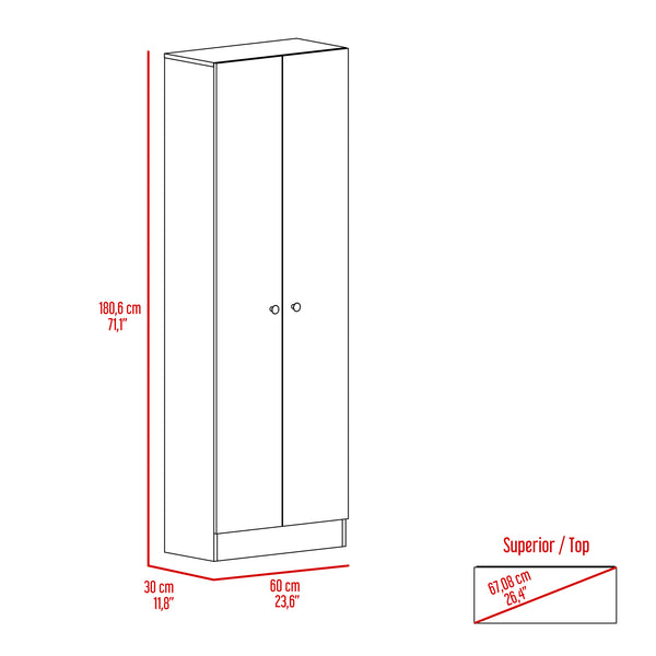 English Elm Rectangle Two-Door Tall Storage Cabinet in Light Oak & Wengue — 71" High, 5 Shelves, Modern Contrast Finish B06280490