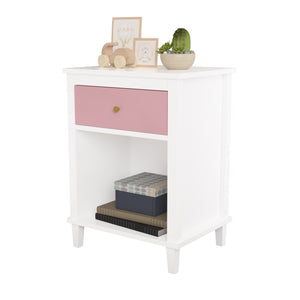 English Elm 26.77''H Modern Wooden Nightstand with Drawer and Open Shelf, Sturdy MDF Build, Tip-Restraint Included Pink 26 L x 19 W x 6.2 H W80859135