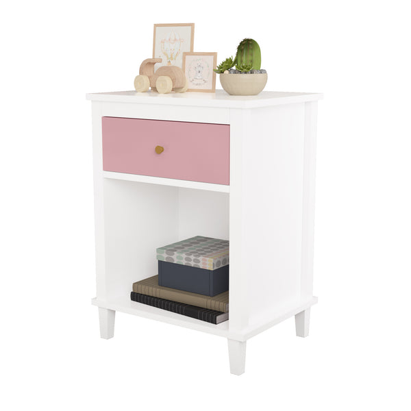 English Elm 26.77''H Modern Wooden Nightstand with Drawer and Open Shelf, Sturdy MDF Build, Tip-Restraint Included Pink 26 L x 19 W x 6.2 H W80859135