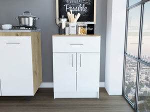 English Elm Wilmington Space-Saving 1-Drawer Pantry Cabinet in White & Light Oak – Countertop, 2 Shelves, Compact Storage B06280340