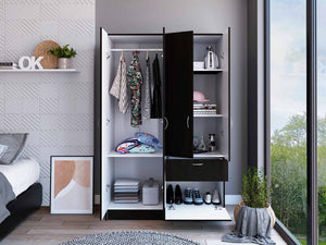 English Elm 1-Drawer Rectangular Armoire Wengue and White Finish with 8 Shelves, 5 Doors & Spacious Storage Organizer B062S00054