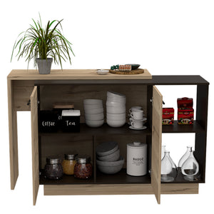 English Elm 2-Shelf Melamine Kitchen Island Wenge & Light Oak — Rustic Noble Design, 1 Drawer, 5 Shelves, Compact Storage B062S00134