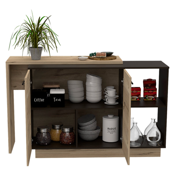 English Elm 2-Shelf Melamine Kitchen Island Wenge & Light Oak — Rustic Noble Design, 1 Drawer, 5 Shelves, Compact Storage B062S00134