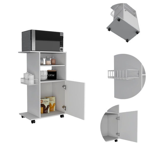 English Elm Napenthe White 1-Shelf Kitchen Cart on Casters — Compact Microwave Station, Mobile Storage & Display (98) B06280103
