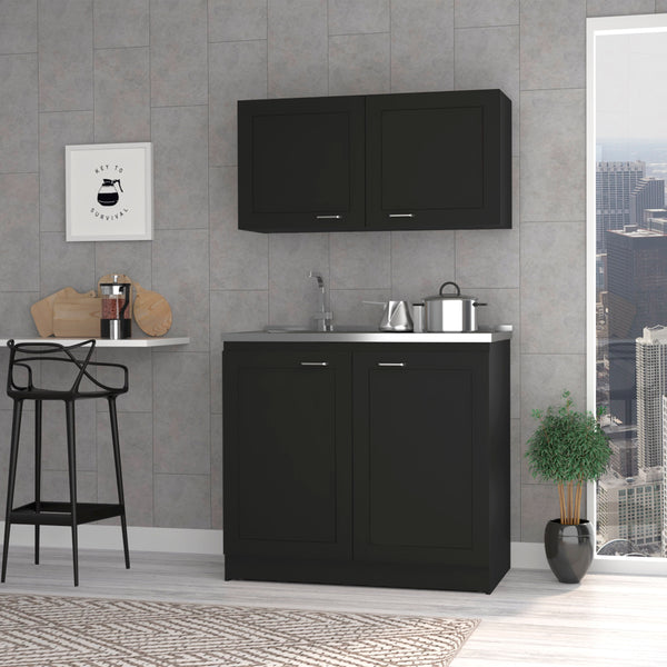 English Elm 2-piece Wenge Rectangle Cabinet Set with Spacious Countertops, Flexible Placement & Ample Storage Options B062S00157