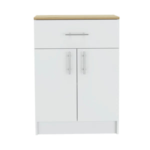 English Elm Wilmington Space-Saving 1-Drawer Pantry Cabinet in White & Light Oak – Countertop, 2 Shelves, Compact Storage B06280340