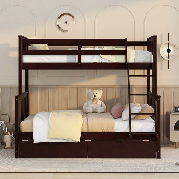 English Elm Twin-over-full Bunk Bed Solid Pine Frame Espresso Finish with Under Drawer Storage LT000065AAP