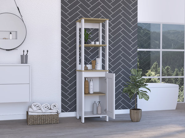 English Elm Hanover chic 4-shelf linen cabinet with door for bathroom storage, contemporary grey finish, 59" tall White B06280007