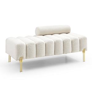 English Elm 53.2"Width Plush Sherpa End of Bed Bench, 2-Seater Upholstered Ottoman with Gold Legs for Entryway Bedroom Living Room W111771020