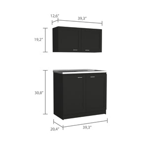 English Elm 2-piece Wenge Rectangle Cabinet Set with Spacious Countertops, Flexible Placement & Ample Storage Options B062S00157