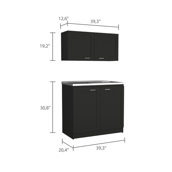 English Elm 2-piece Wenge Rectangle Cabinet Set with Spacious Countertops, Flexible Placement & Ample Storage Options B062S00157