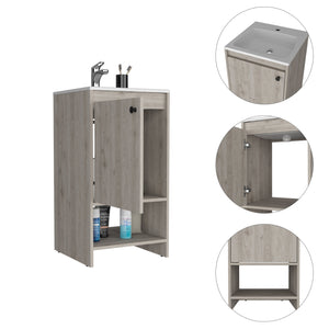 English Elm Westbury Freestanding 1-Shelf Vanity Cabinet Light Gray – Reinforced Resin, Metal Hardware, Compact Storage élégant B062S00027
