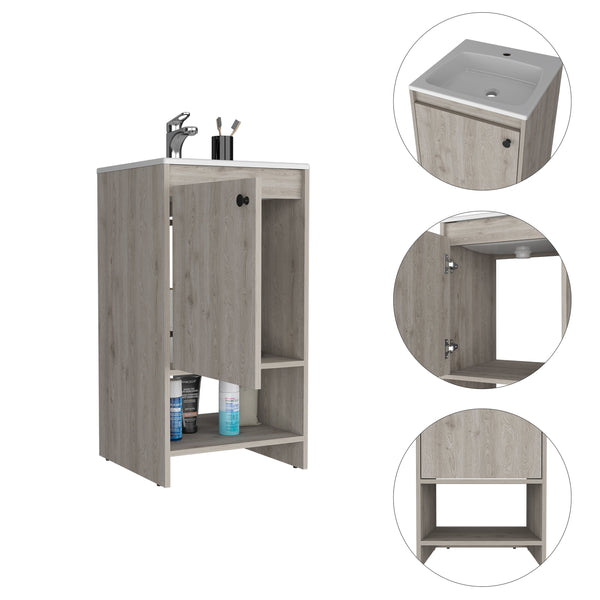 English Elm Westbury Freestanding 1-Shelf Vanity Cabinet Light Gray – Reinforced Resin, Metal Hardware, Compact Storage élégant B062S00027