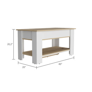 English Elm Karmen Lift-Top Storage Table with Hidden Compartments and Shoe Rack, Light Oak Accent for Entryway White B06280111