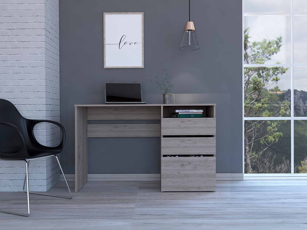 English Elm Waterbury Light Grey Computer Desk with 3 Drawers & 1 Shelf — Space-Saving Home Office Solution, 47.4" wide B06280258