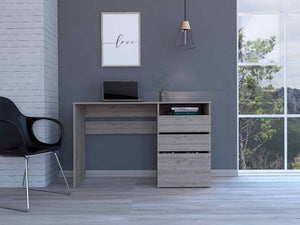 English Elm Waterbury Light Grey Computer Desk with 3 Drawers & 1 Shelf — Space-Saving Home Office Solution, 47.4" wide B06280258