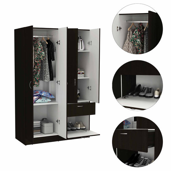 English Elm 1-Drawer Rectangular Armoire Wengue and White Finish with 8 Shelves, 5 Doors & Spacious Storage Organizer B062S00054