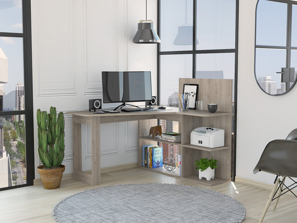 English Elm Fairfield L-Shaped 4-Shelf Computer Desk with Ample Storage, Corner Space Saver, Modern Finish Light Gray B062S00049