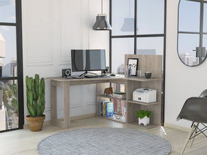 English Elm Fairfield L-Shaped 4-Shelf Computer Desk with Ample Storage, Corner Space Saver, Modern Finish Light Gray B062S00049