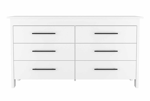English Elm Southington Sleek 6-Drawer Rectangle Dresser with Black Metal Pulls and Spacious Organized Storage White B062S00140