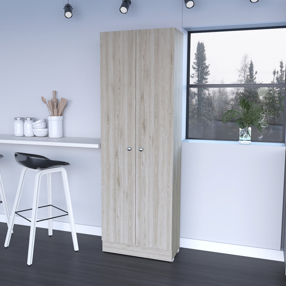English Elm Buxton Tall Rectangle 2-Door Storage Cabinet in Light Grey with 5 Adjustable Shelves, Slim Design B06280487