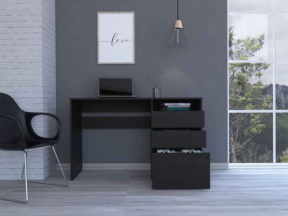 English Elm Wenge 3-Drawer 1-Shelf Computer Desk with Sleek Wengue Finish, Compact Storage, Stylish Display Surface B06280257