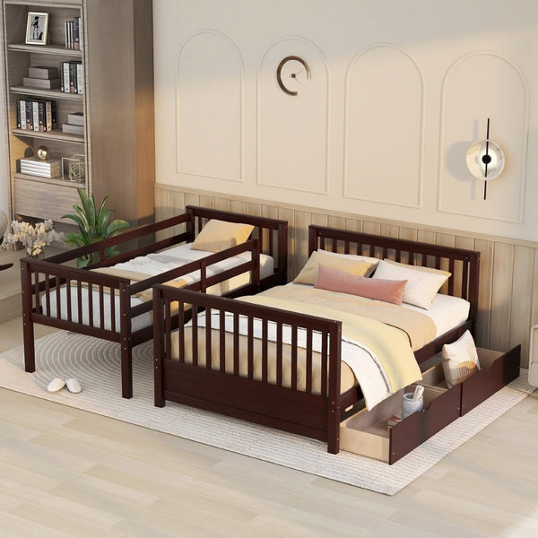 English Elm Twin-over-full Bunk Bed Solid Pine Frame Espresso Finish with Under Drawer Storage LT000065AAP
