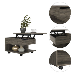 English Elm Dark Lift-Top Coffee Table with Drawer & Shelf, Dark Brown Finish, Compact Work & Dining Surface B06280373