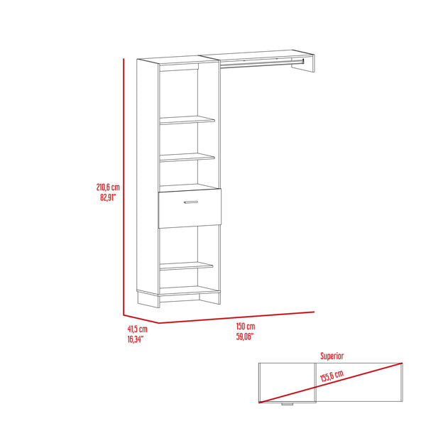 English Elm Lenox White 1-Drawer 4-Shelf Closet System with Metal Rod, 5 Shelves for Versatile Organized Storage (97) B062S00058