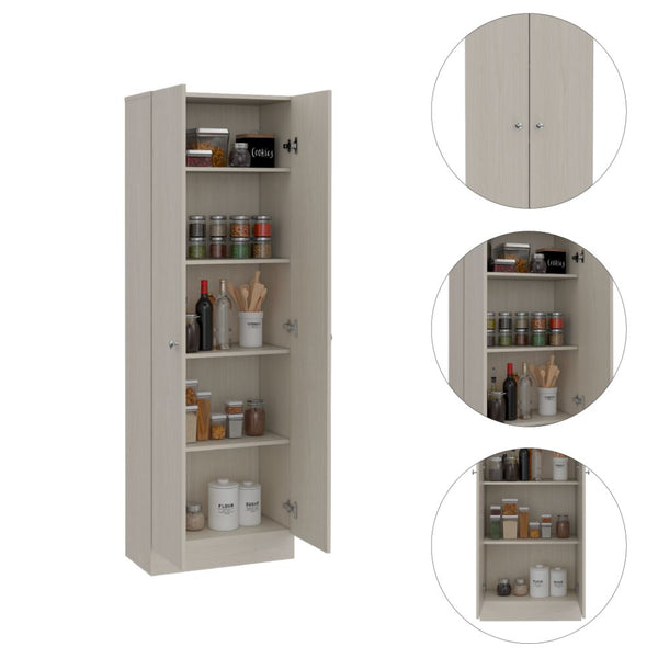English Elm Buxton Tall Rectangle Storage Cabinet in White Washed Oak — 2-Door, 5-Shelf Organized Elegance B06280485
