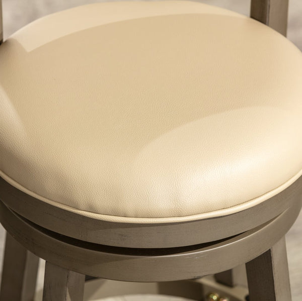 English Elm 24" Counter Height Swivel Stool with Slat Back, Bonded Leather Seat, Solid Hardwood Frame, Durable Gray B04660700