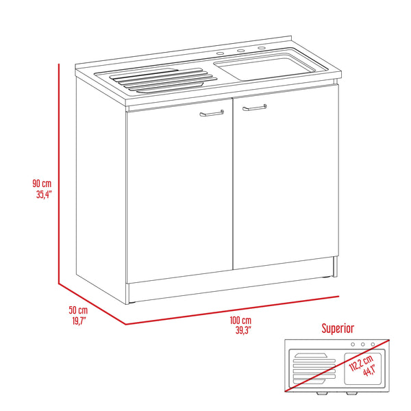 English Elm White Contemporary 2-Door Utility Sink Cabinet with Countertop Workspace, Ample Storage, 39.3" Wide B062S00093