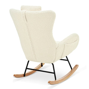 English Elm Rocking Glider Chair Teddy Upholstered High Back with Adjustable Headrest for Nursery W680127248