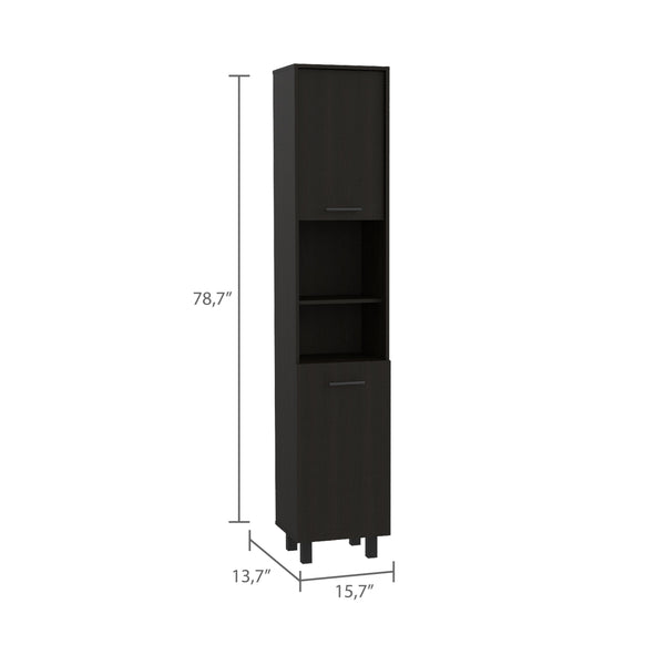 English Elm 2-Shelf Modern Rectangle Pantry Cabinet Wenge – Slim 78.7" Tall Space-Saving Storage with 5 Shelves, Metal Legs B06280432
