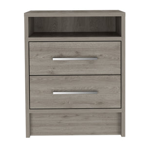 English Elm Rowley modern two-drawer nightstand with shelf, durable metal pulls and rails for stylish bedside storage Light Gray B06280356