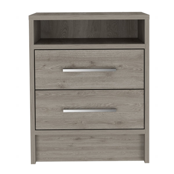 English Elm Rowley modern two-drawer nightstand with shelf, durable metal pulls and rails for stylish bedside storage Light Gray B06280356
