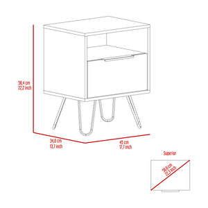 English Elm Light Oak Hairpin-Leg Nightstand with Drawer & Shelf, Modern Industrial Accent Table for Cozy Bedrooms B06280480