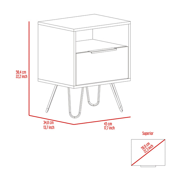 English Elm Light Oak Hairpin-Leg Nightstand with Drawer & Shelf, Modern Industrial Accent Table for Cozy Bedrooms B06280480