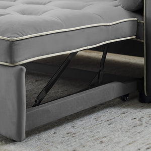 English Elm Modern Velvet Pull-Out Sofa Bed 2-Seater with Adjustable 3-Position Backrest, Lumbar Pillows & Pockets Grey W119368697