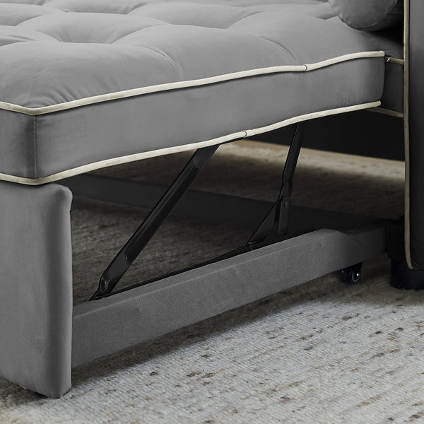 English Elm Modern Velvet Pull-Out Sofa Bed 2-Seater with Adjustable 3-Position Backrest, Lumbar Pillows & Pockets Grey W119368697