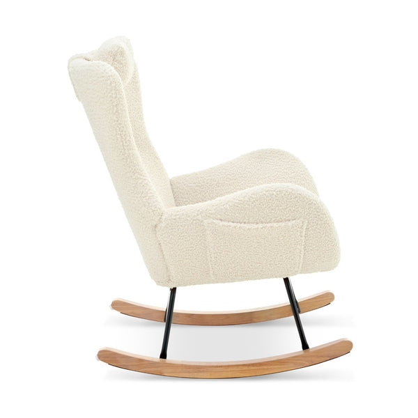 English Elm Rocking Glider Chair Teddy Upholstered High Back with Adjustable Headrest for Nursery W680127248