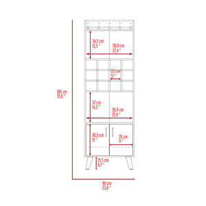 English Elm Dark Walnut Elegant Wine Bar Cabinet with 12 Cubbies, 1 Drawer, 2 Shelves & Dual Doors, 4-Leg Stand B062S00042