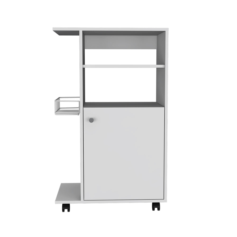 English Elm Napenthe White 1-Shelf Kitchen Cart on Casters — Compact Microwave Station, Mobile Storage & Display (98) B06280103