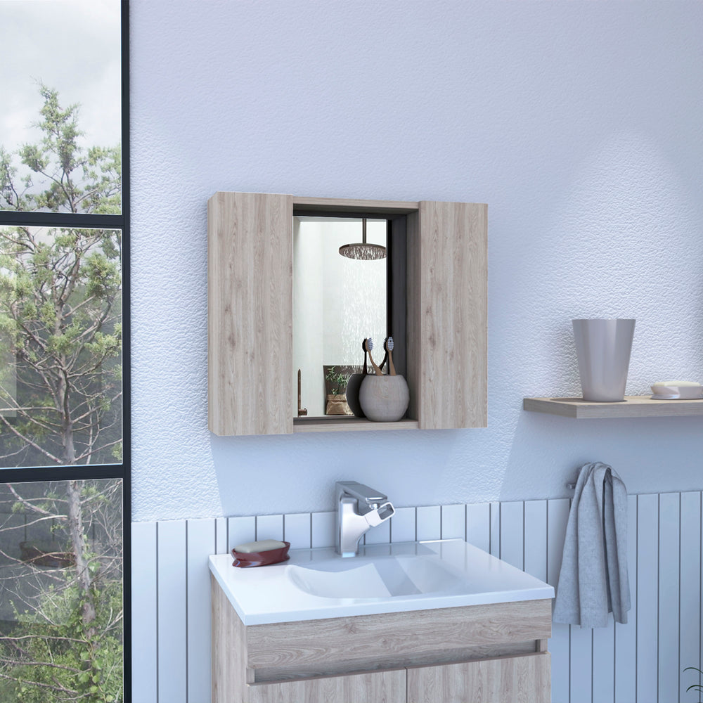 English Elm Ellegrini Light Grey 1-Drawer Medicine Cabinet with Mirror, 7 Shelves, 2 Doors — Stylish Bath Storage B06280133