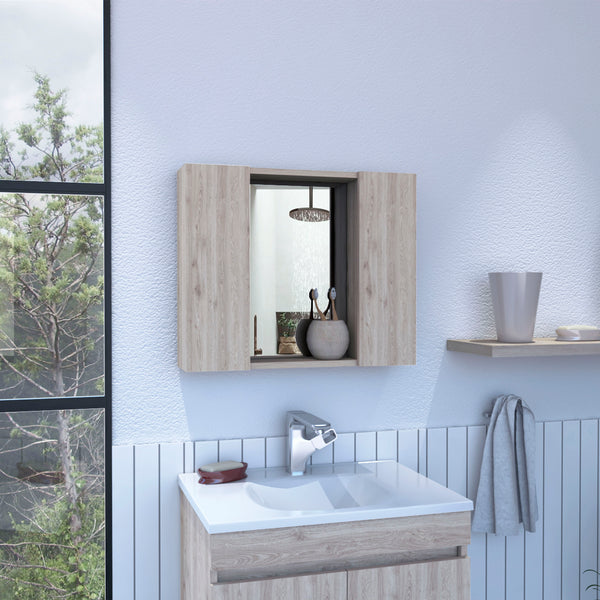 English Elm Ellegrini Light Grey 1-Drawer Medicine Cabinet with Mirror, 7 Shelves, 2 Doors — Stylish Bath Storage B06280133
