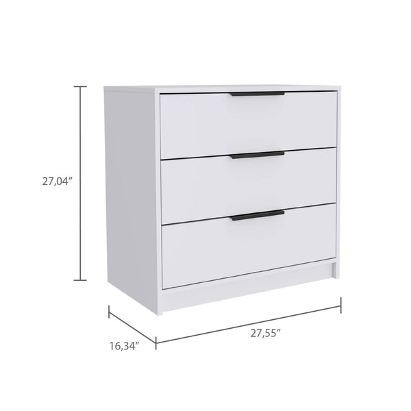 English Elm White 3-Drawer Rectangle Dresser — Compact White Storage Cabinet with Ample Organized Drawers, Top Display Space (27.5"W x 27.04"H) B06280503