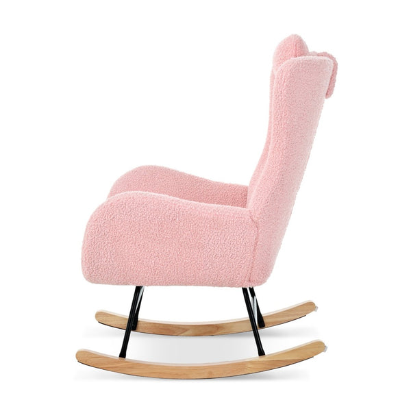 English Elm Rocking Glider Chair Teddy Upholstered High Back with Adjustable Headrest for Nursery W680127263
