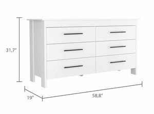 English Elm Southington Sleek 6-Drawer Rectangle Dresser with Black Metal Pulls and Spacious Organized Storage White B062S00140
